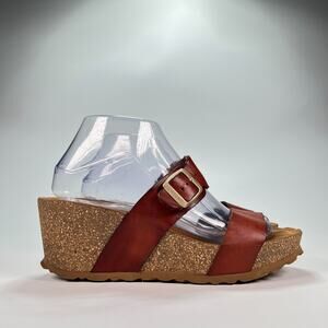 Yokono Octavia Wedge Sandals Brown Strappy Shoes Genuine Leather Womens Size 7.5